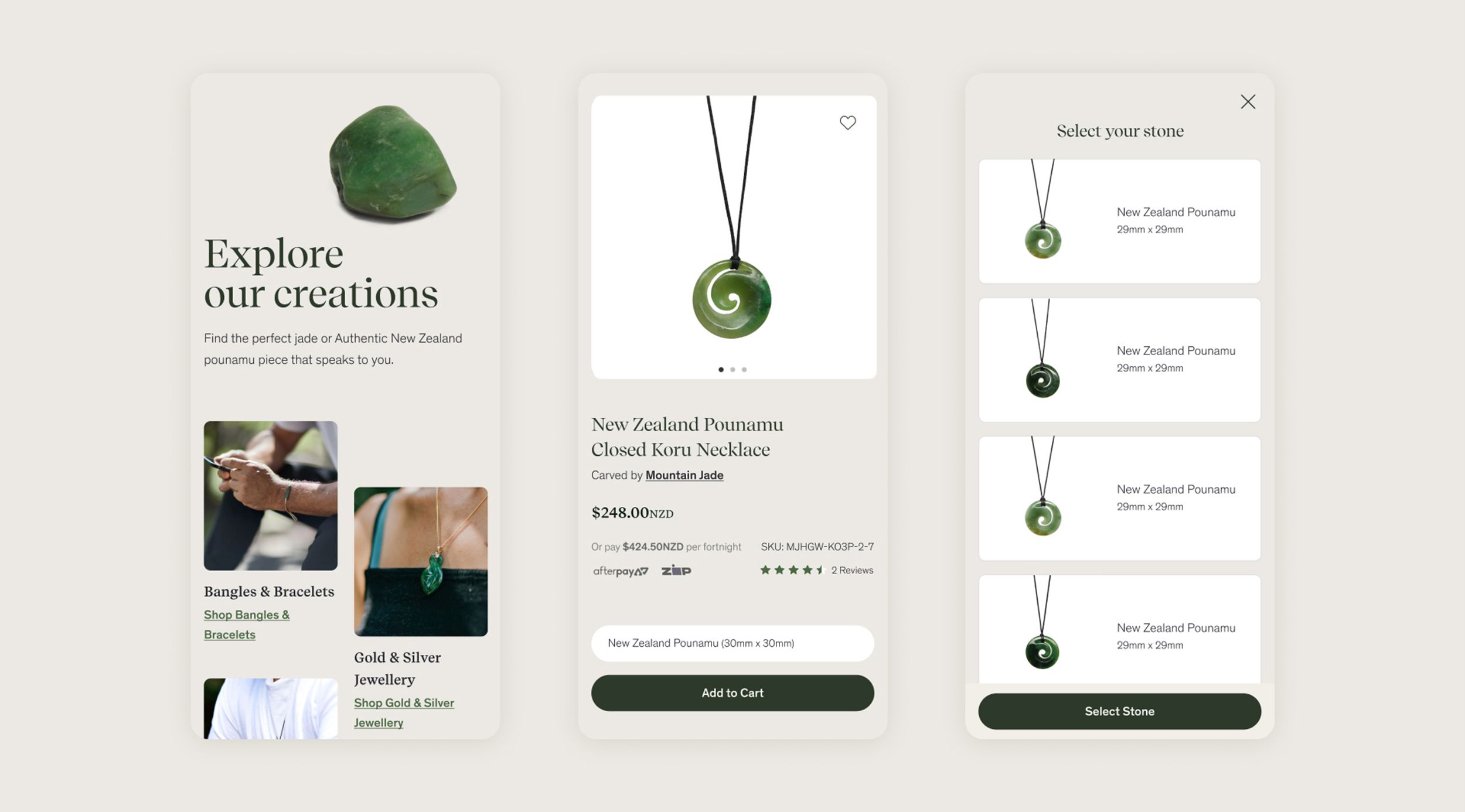mountain jade website elements on mobile