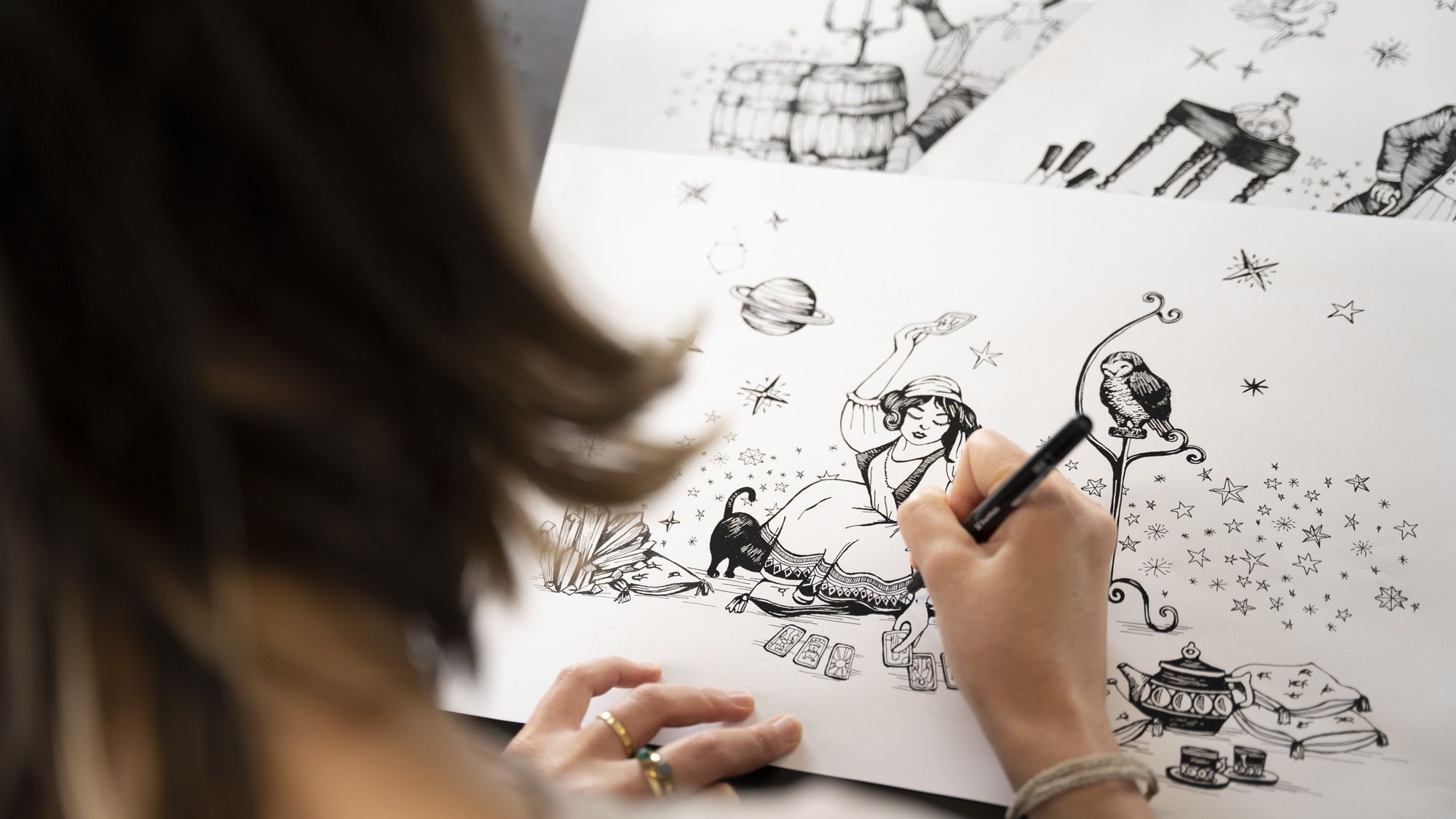 Woman drawing illustrations